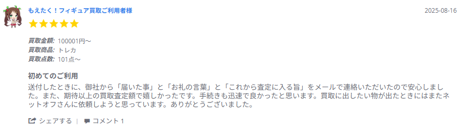 高く買い取ってもらえた