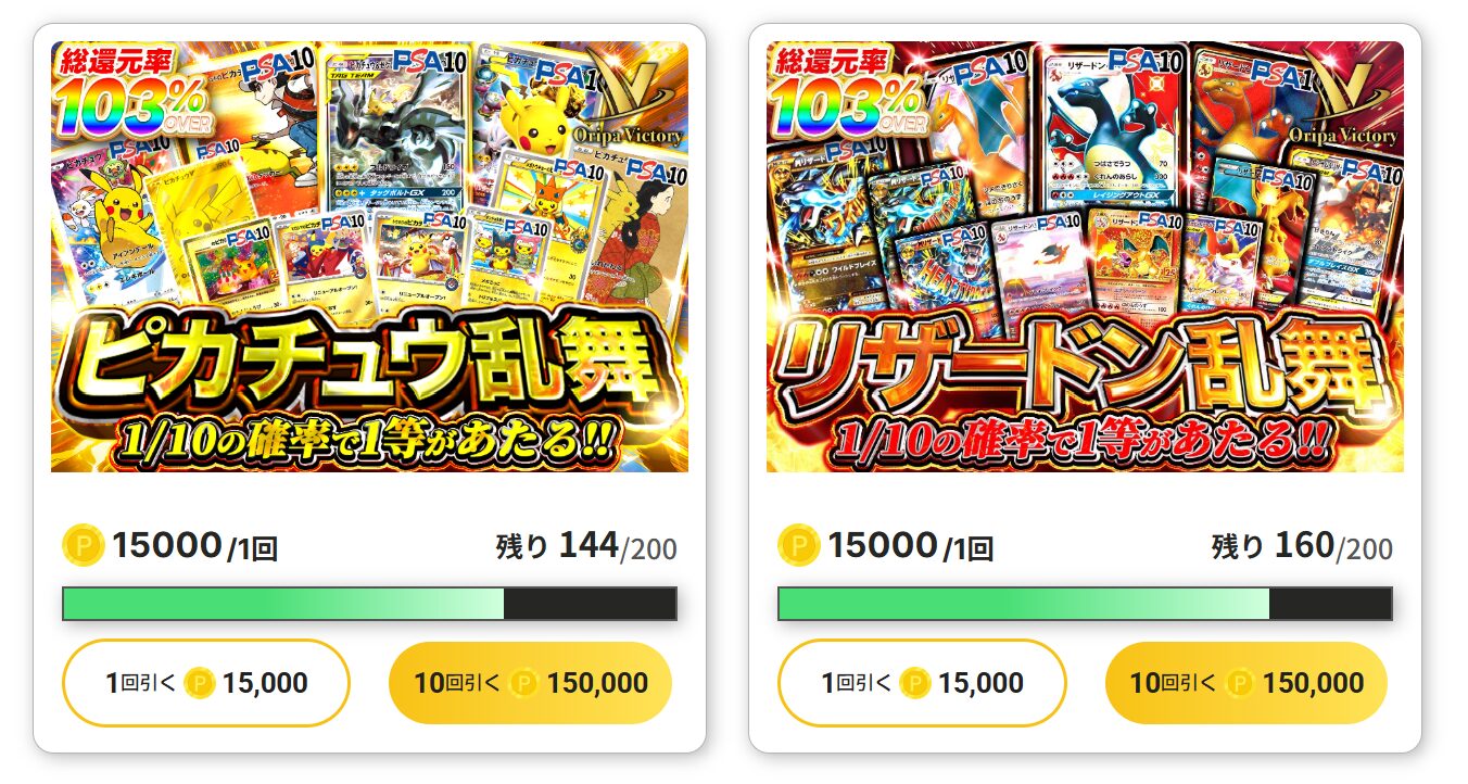 ほとんどのガチャの総還元率が100%以上