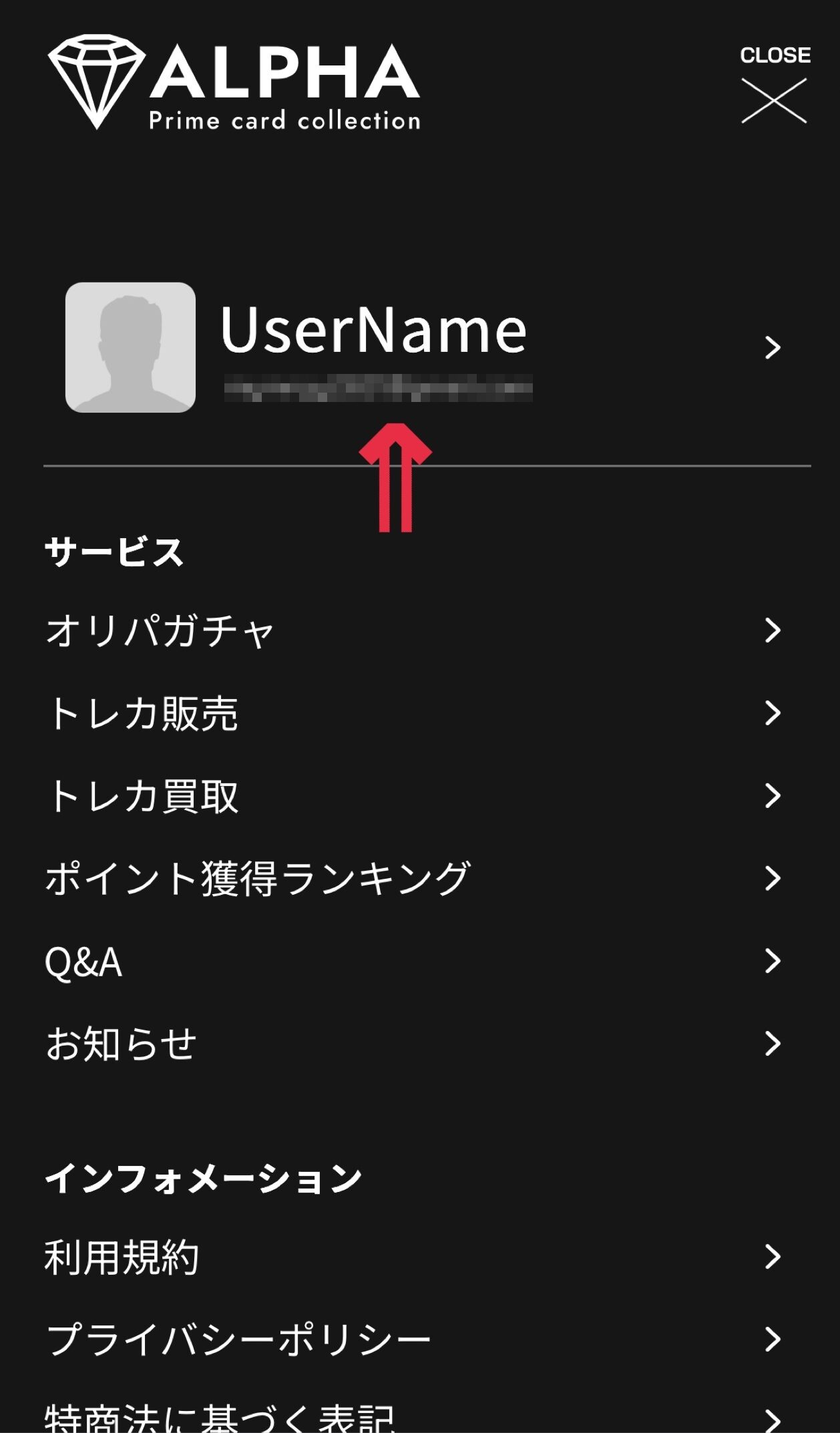 ①マイページの「UserName」をクリック
